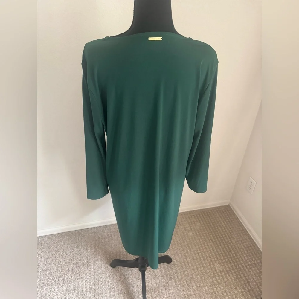 Michael Kors Green V-Neck Dress 3/4 Sleeve Gold Detail Women’s Size XL